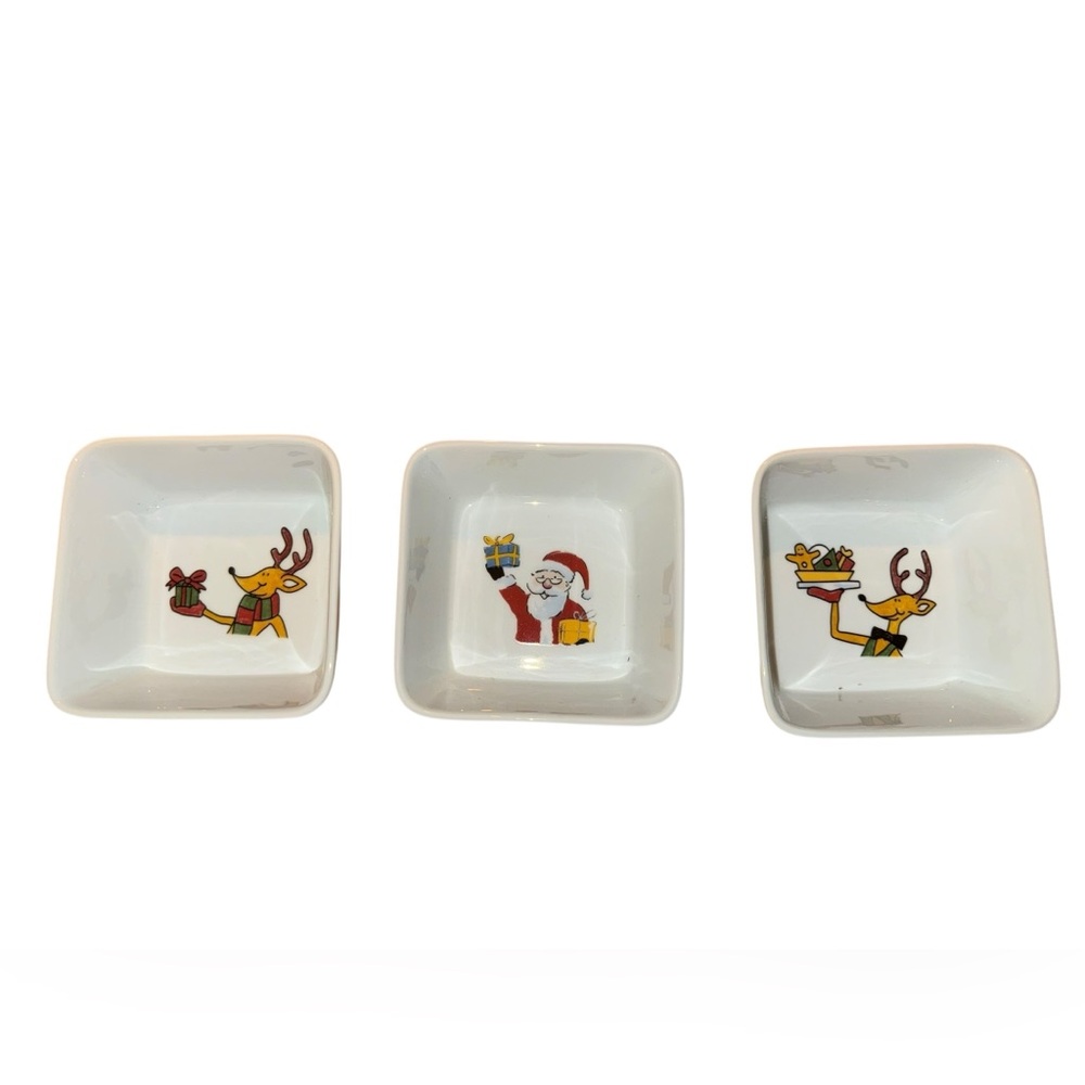 3 Piece Holiday Square Bowls Santa Claus, and reindeer’s NWT